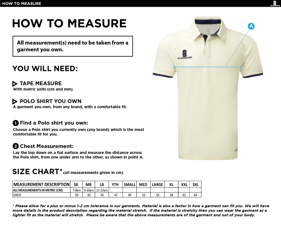 Skyrose CC - Ergo Short Sleeve Playing Shirt - Size Guide