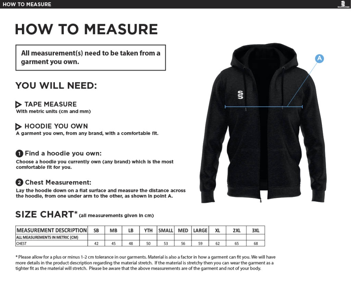 Skyrose CC - Dual Bonded Full Zip Hoody - Size Guide