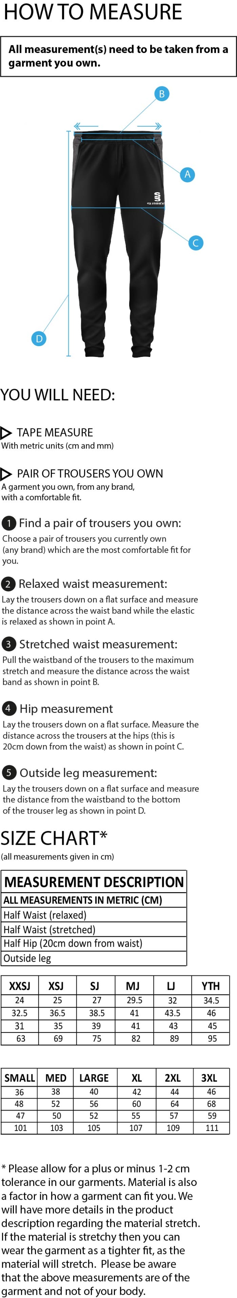 Skyrose CC - Dual Skinny Pants - Size Guide