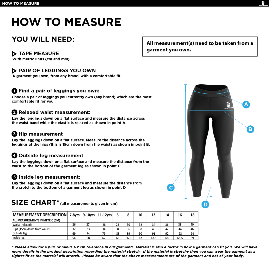 Skyrose CC - Performance Full Length Leggings - Size Guide